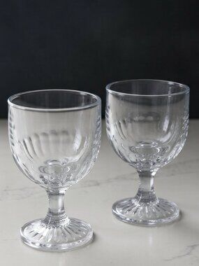 Set of 2 Vintage Clear Glass Goblets Footed Drinking Glasses 6" Chalices